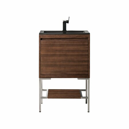 JAMES MARTIN VANITIES 23.6'' Single Vanity, Mid-Century Walnut, Brushed Nickel Base w/ Charcoal Black Composite Stone Top 805-V23.6-W-BN-CH